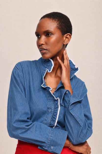 The Josephine in Denim/white trim