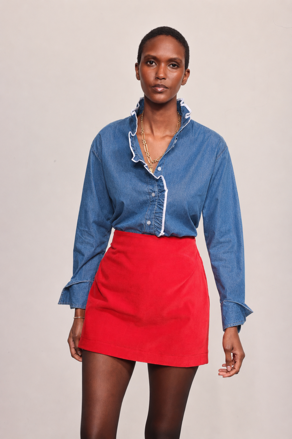 The Josephine in Denim/white trim