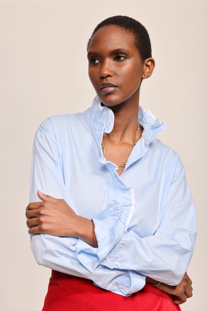 The Josephine in blue with white trim