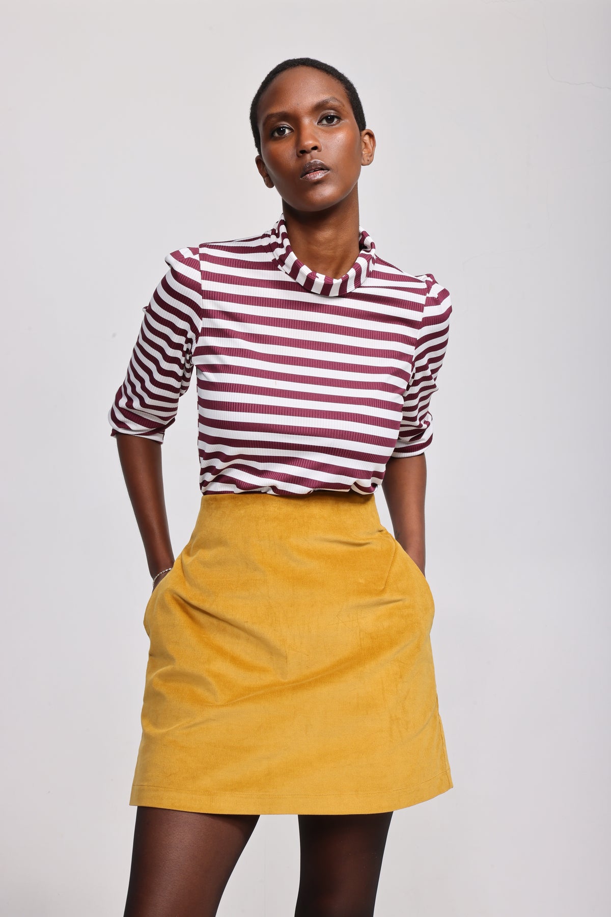 The Patricia in striped burgundy/white