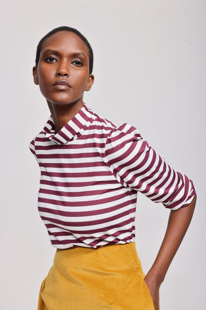 The Patricia in striped burgundy/white