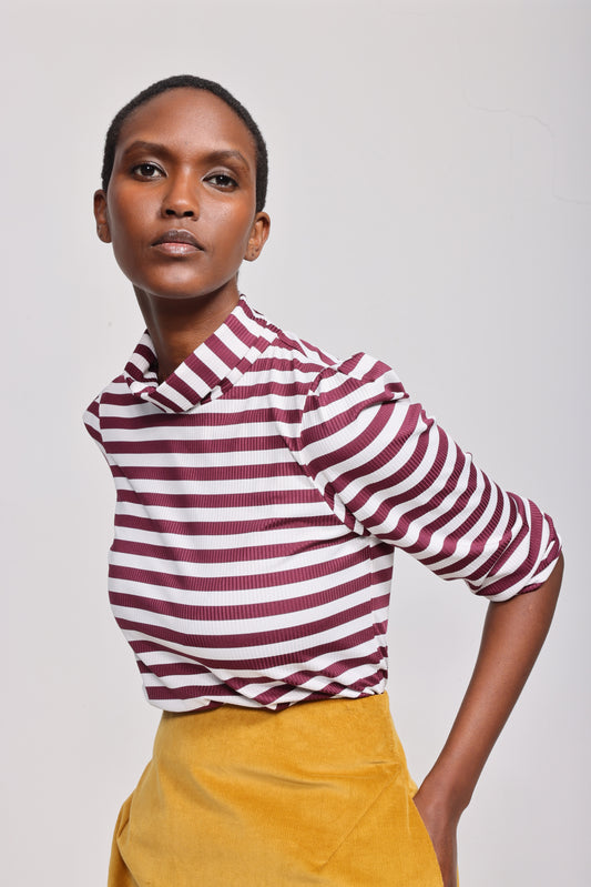 The Patricia in striped burgundy/white