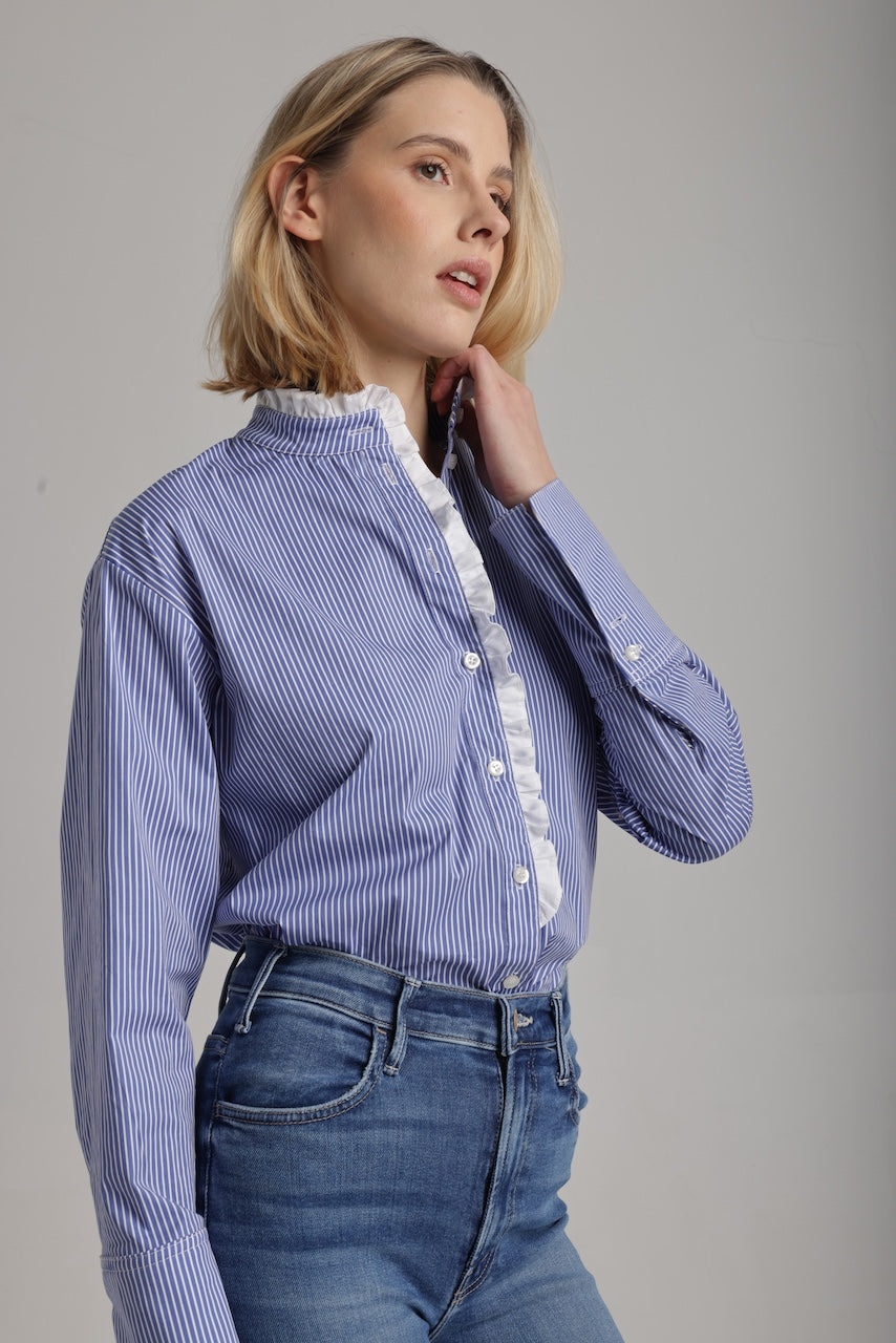 The Josephine in Blue with white ruffles