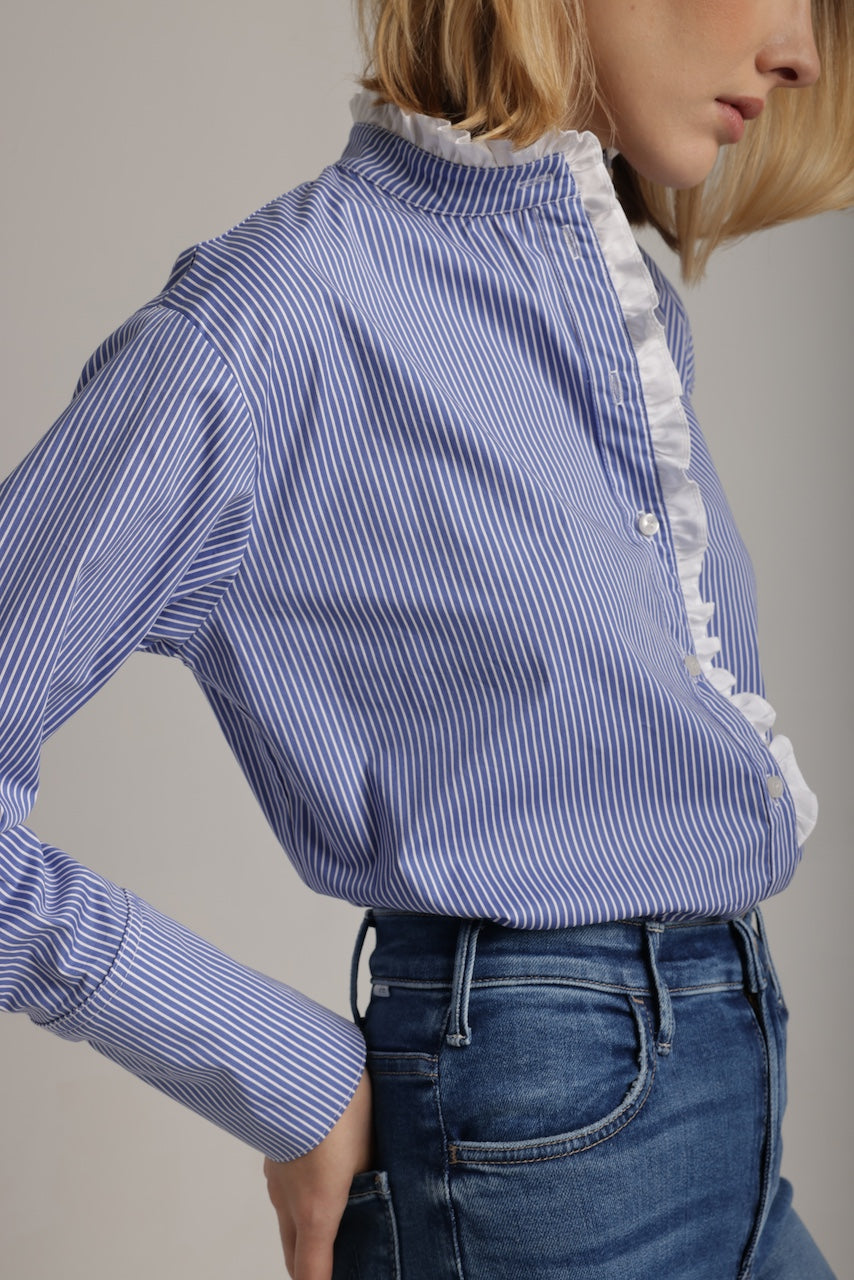 The Josephine in Blue with white ruffles