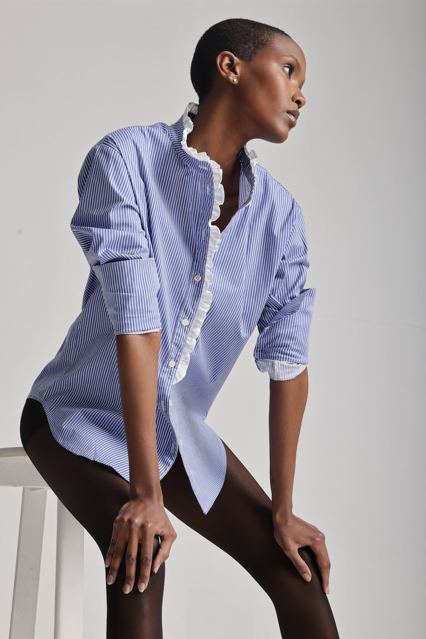 The Josephine in Blue with white ruffles