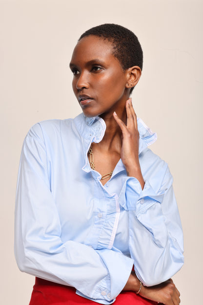 The Josephine in blue with white trim