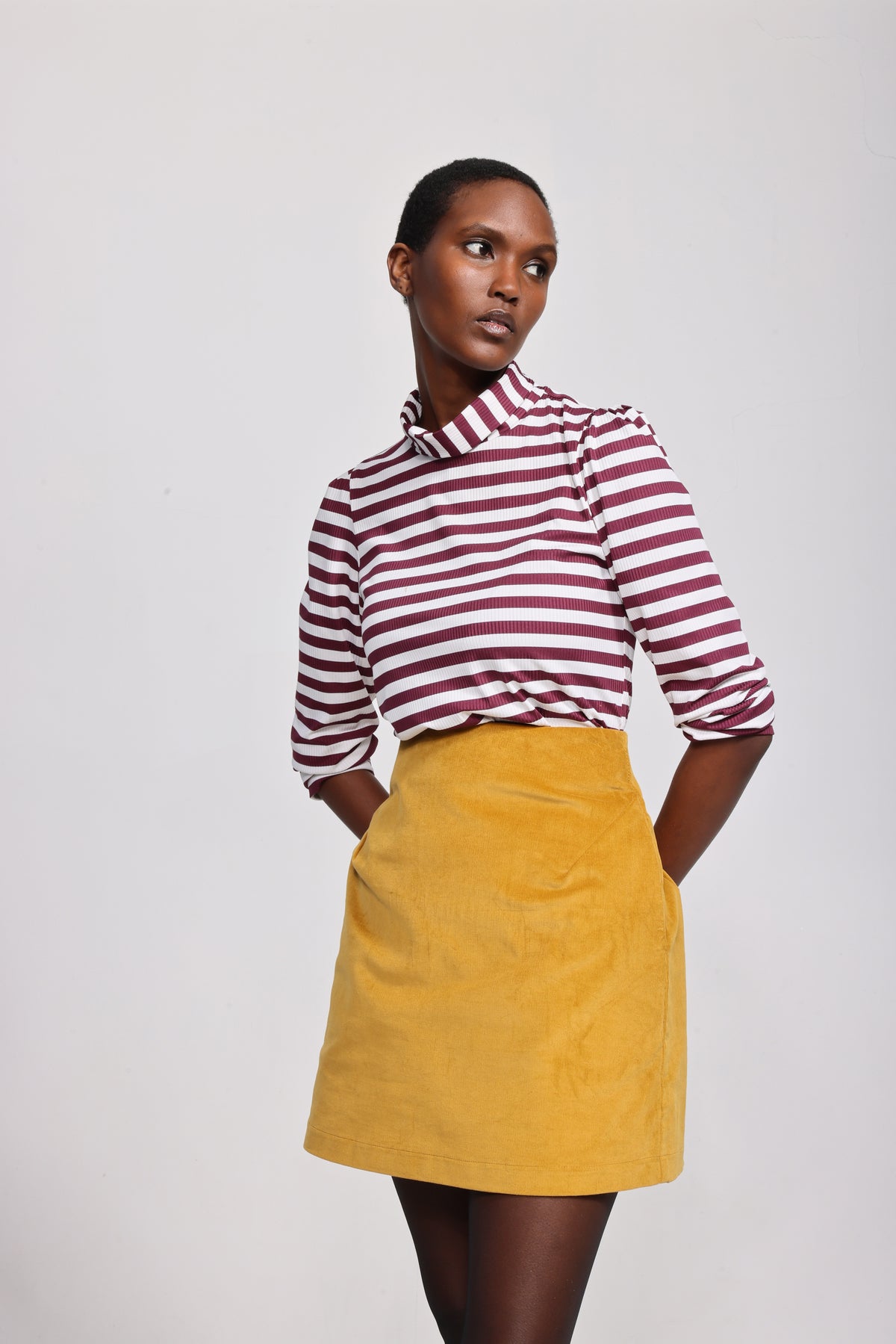 The Patricia in striped burgundy/white